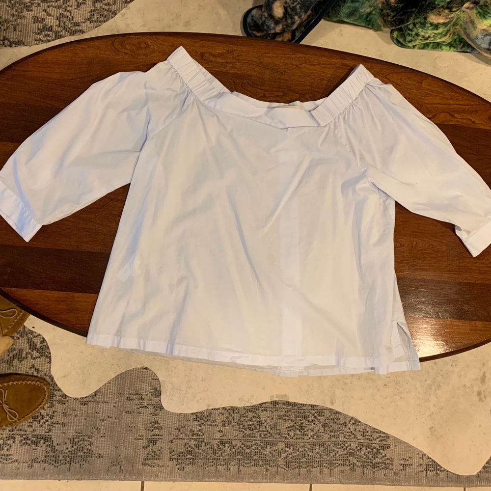 Seersucker off the shoulder blouse